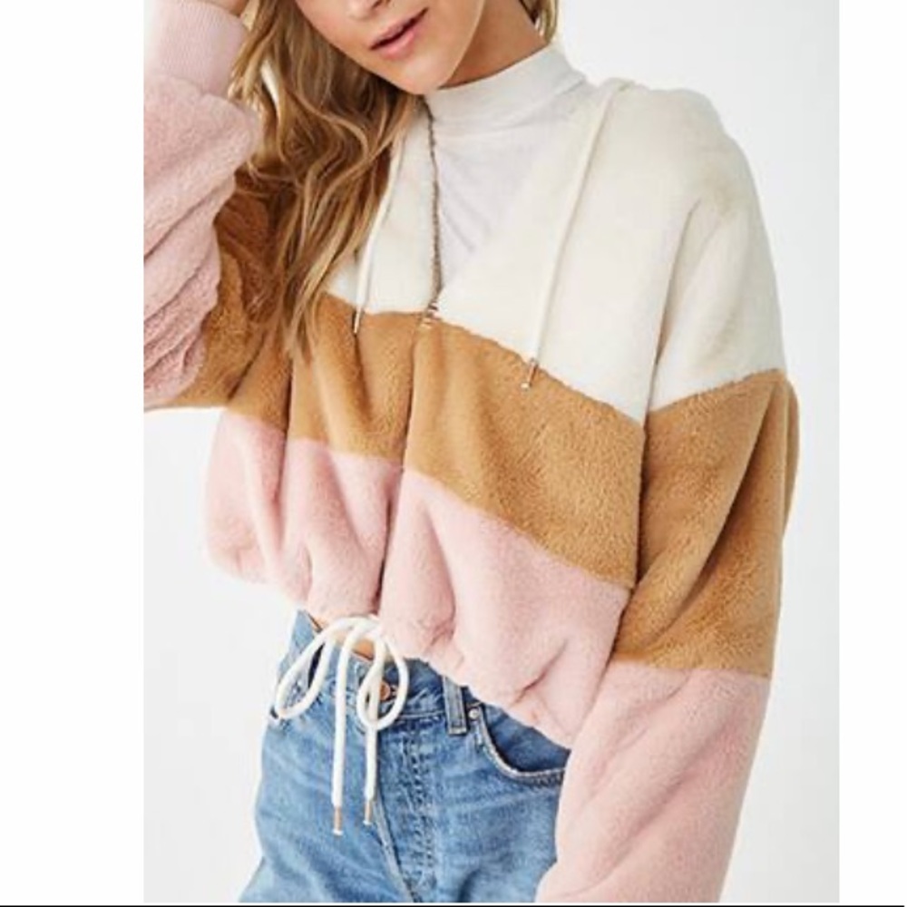Faux Fur Colorblock Hoodie